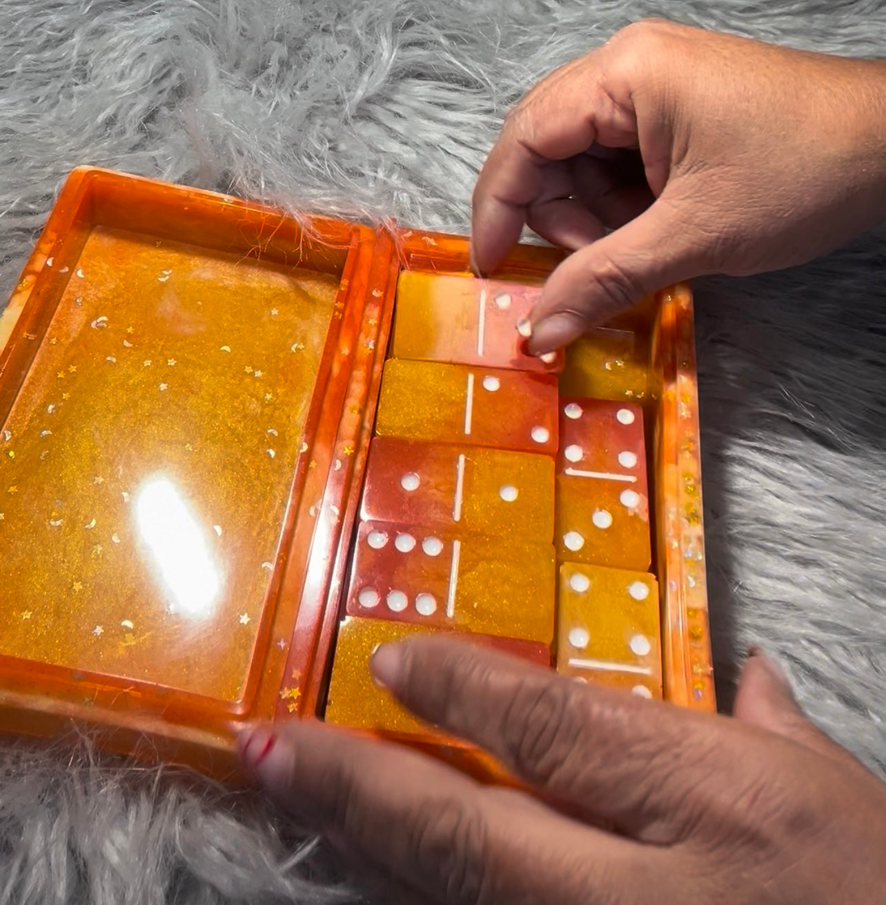 Fiery Orange & Golden Glow Resin Storage Box & Domino Set- Small READY TO BUY