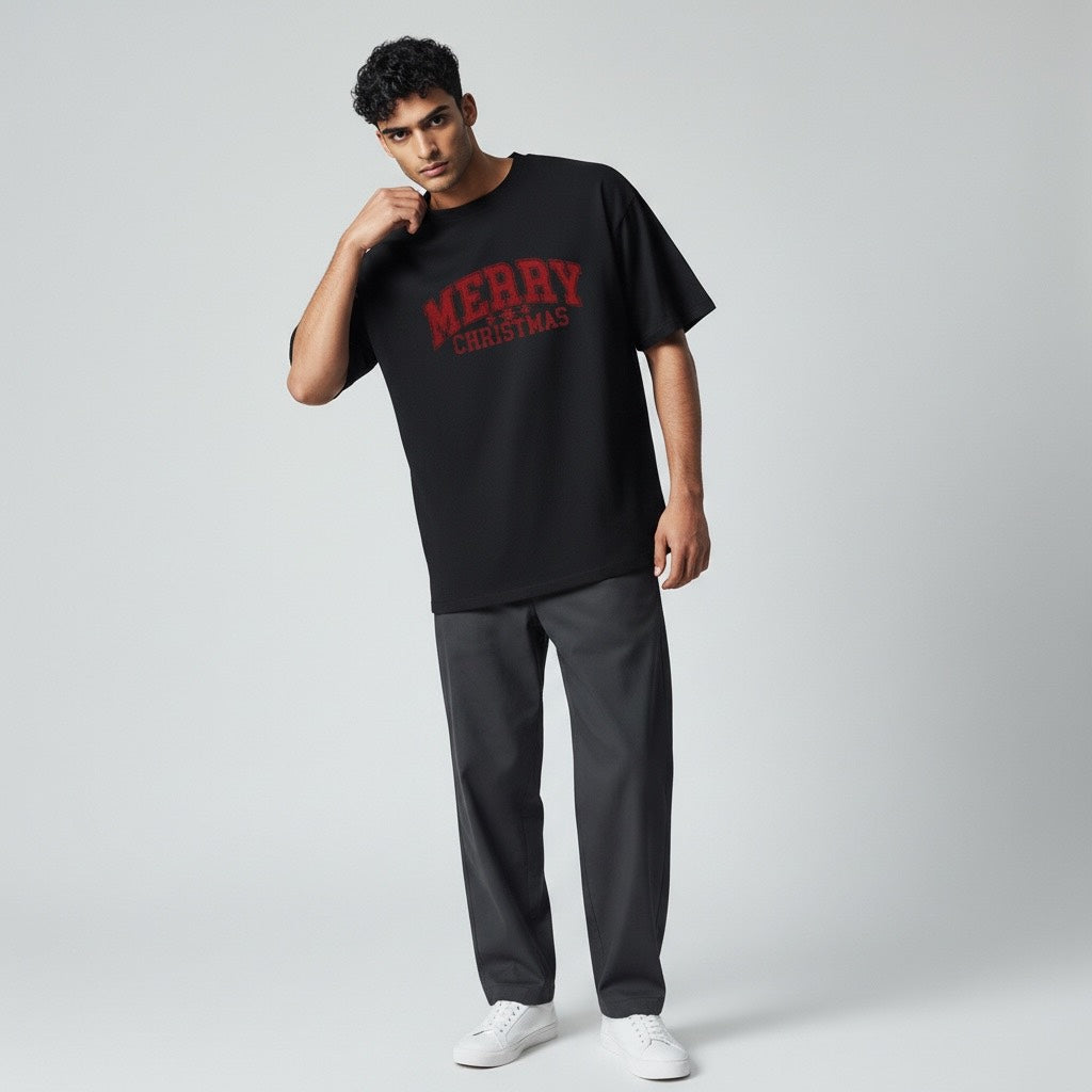 MERRY CHRISTMAS snowflake - T-SHIRT (RED PRINT ONLY)