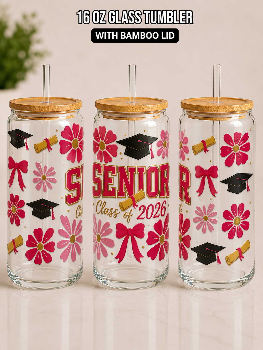 Custom Glass Tumblers with Statement Topper