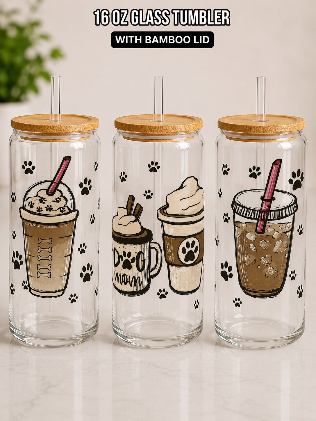 Custom Glass Tumblers with Statement Topper