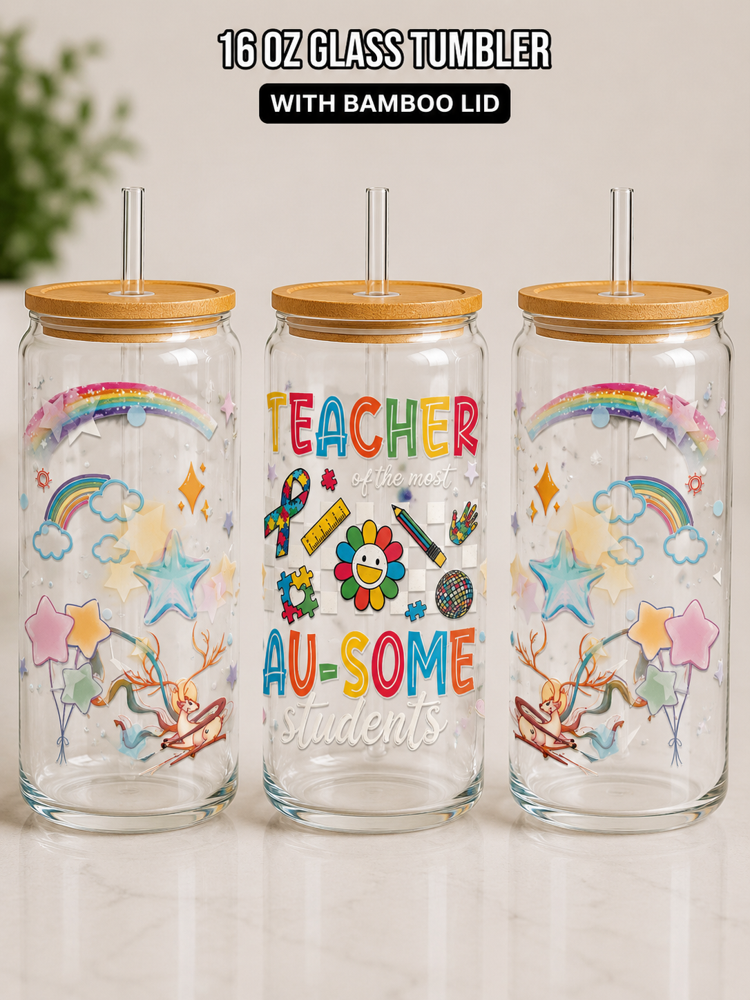 Custom Glass Tumblers with Statement Topper