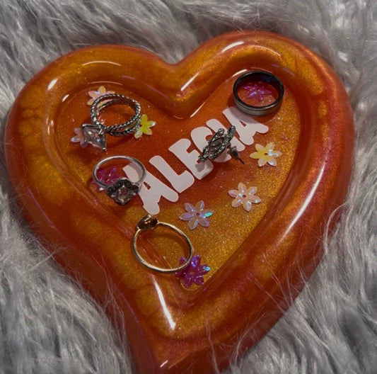 Personalized Resin Heart Tray - Handmade  Custom Name Jewelry Dish Gift