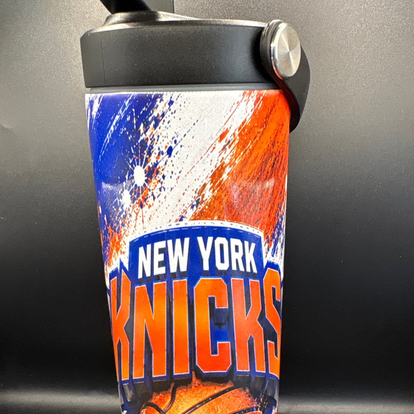 New York Knicks Inspired 20 oz Insulated Stainless Steel Tumbler with Dual Lids & Handle
