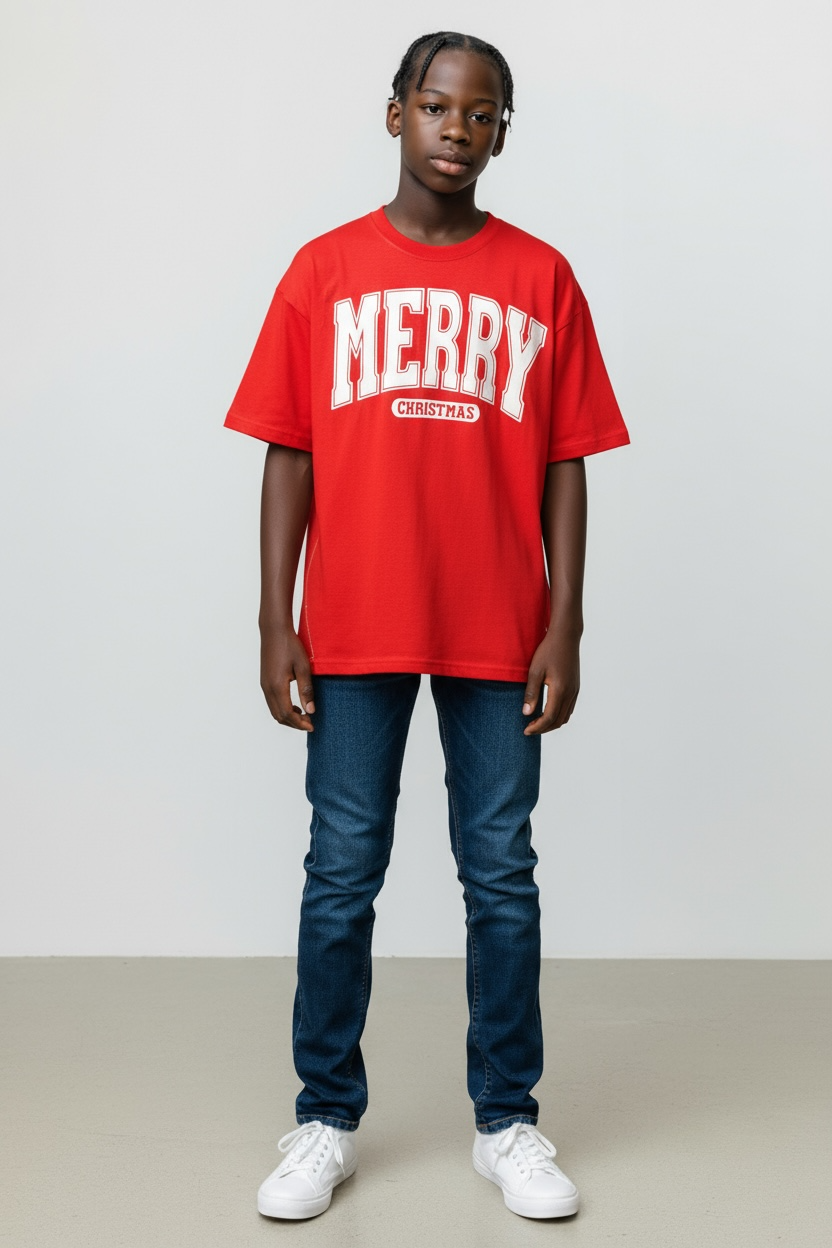 Merry Christmas Varsity Short Sleeve, (WHITE PRINT ONLY)