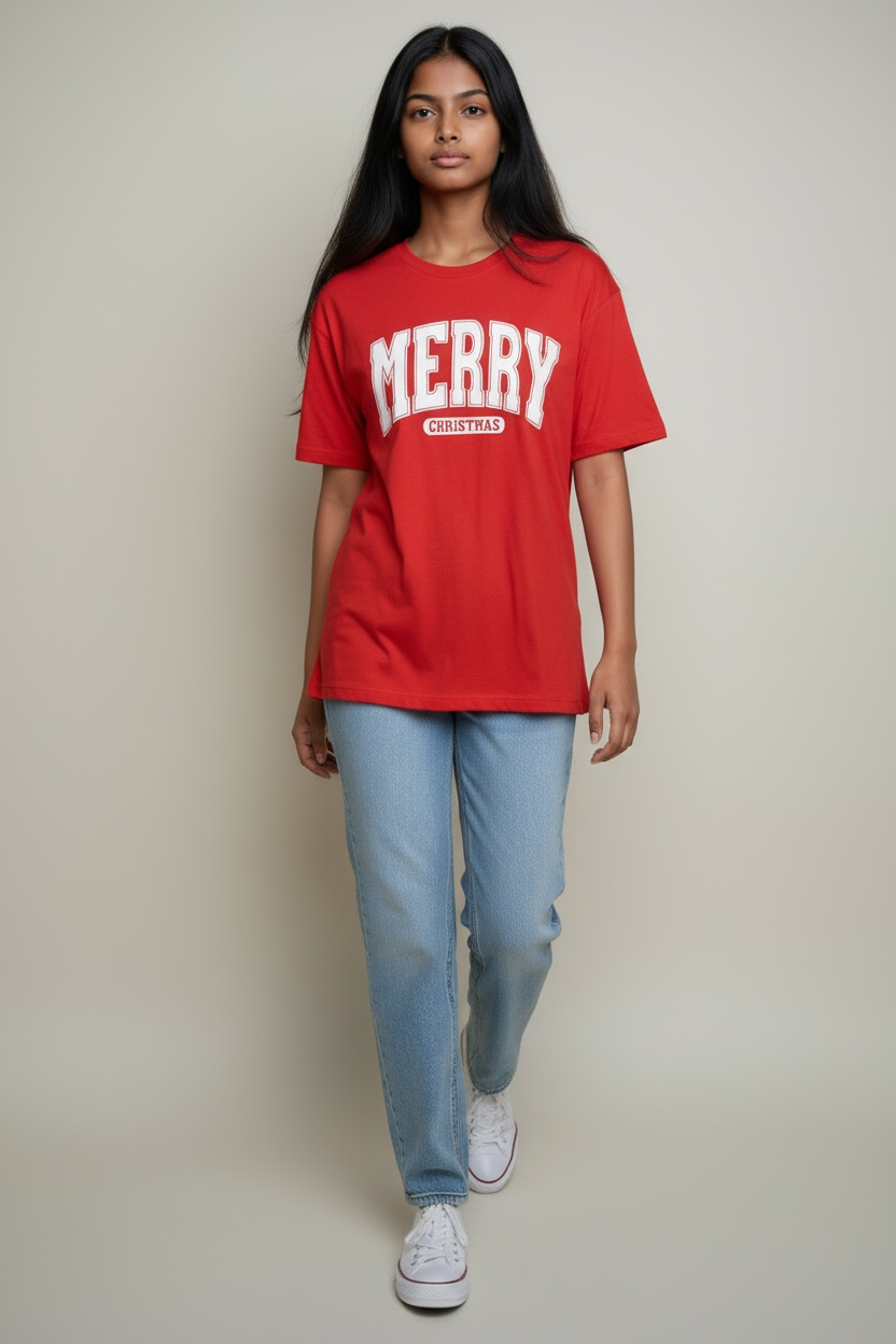 Merry Christmas Varsity Short Sleeve, (WHITE PRINT ONLY)