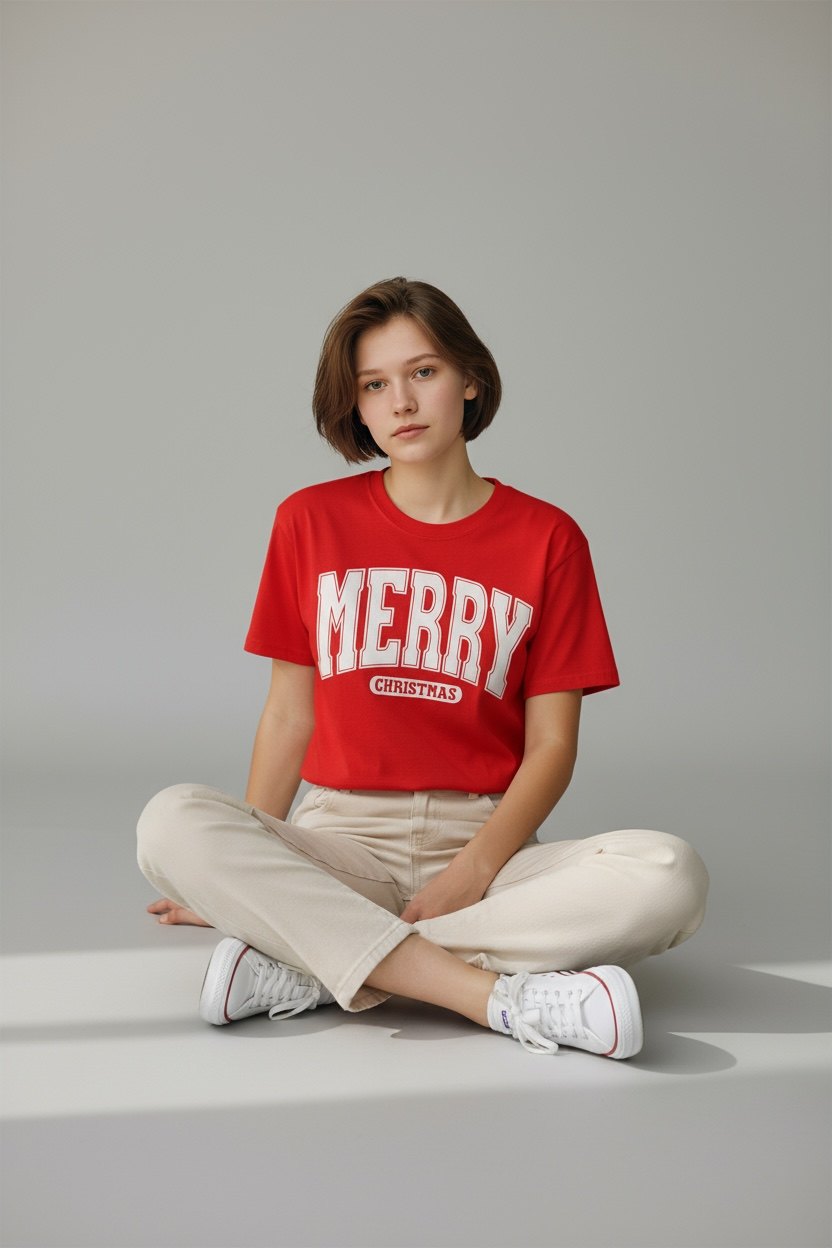 Merry Christmas Varsity Short Sleeve, (WHITE PRINT ONLY)