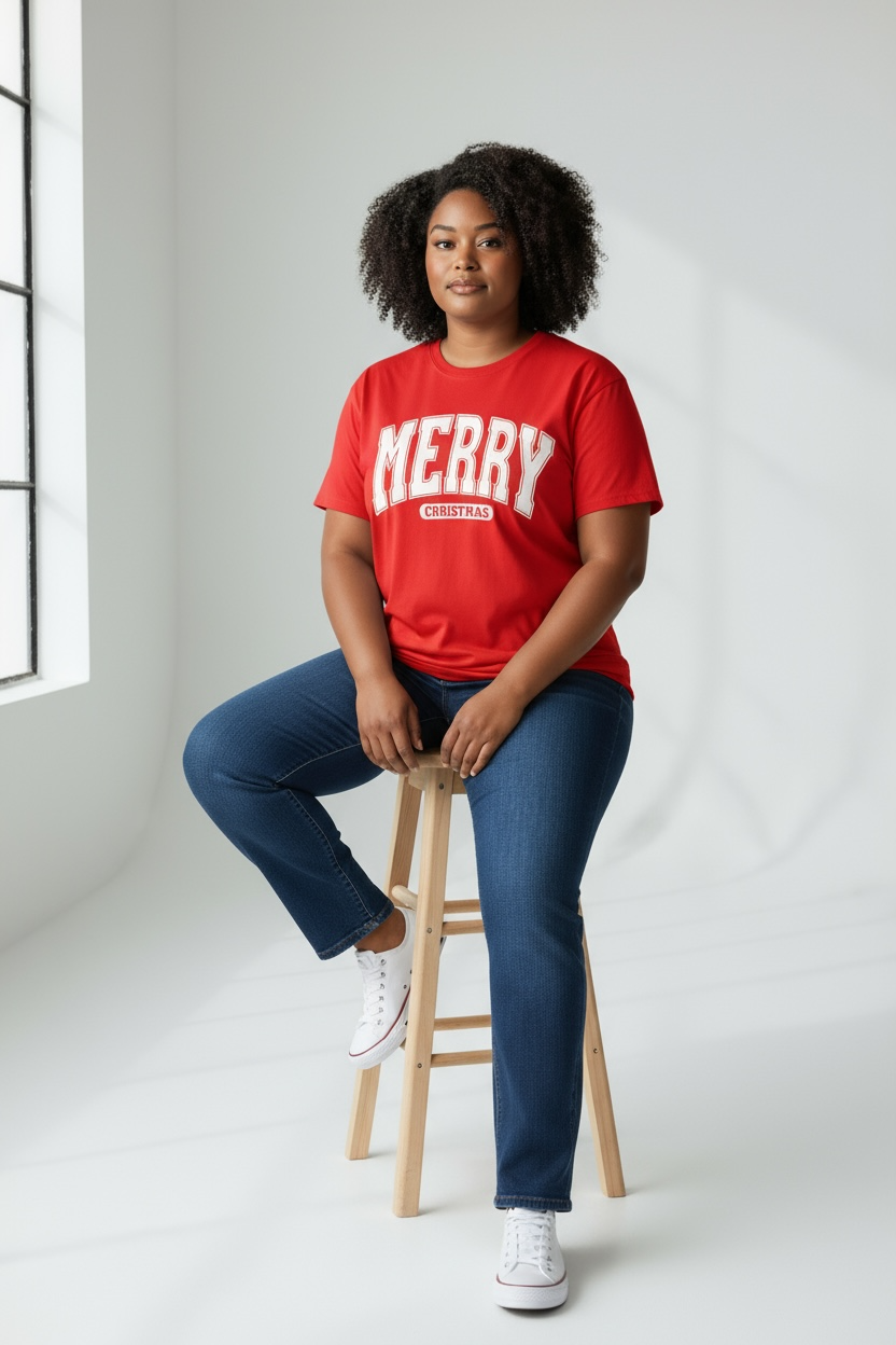 Merry Christmas Varsity Short Sleeve, (WHITE PRINT ONLY)