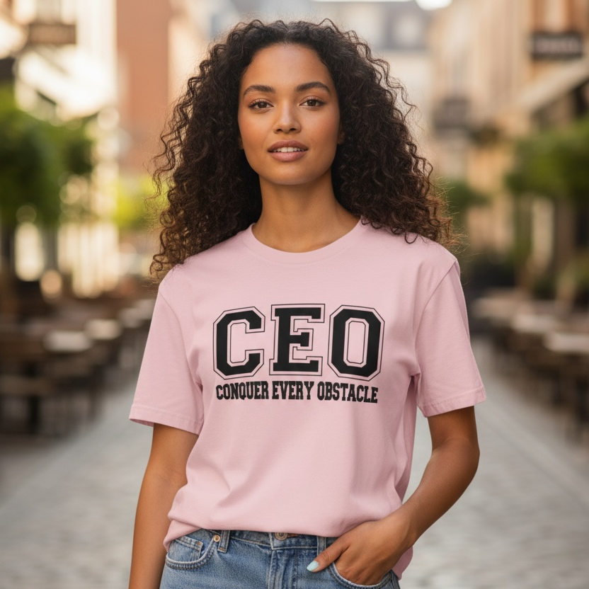 CEO Conquer Every Obstacle Graphic T-Shirt | Motivational Statement Tee | Empowerment Shirt
