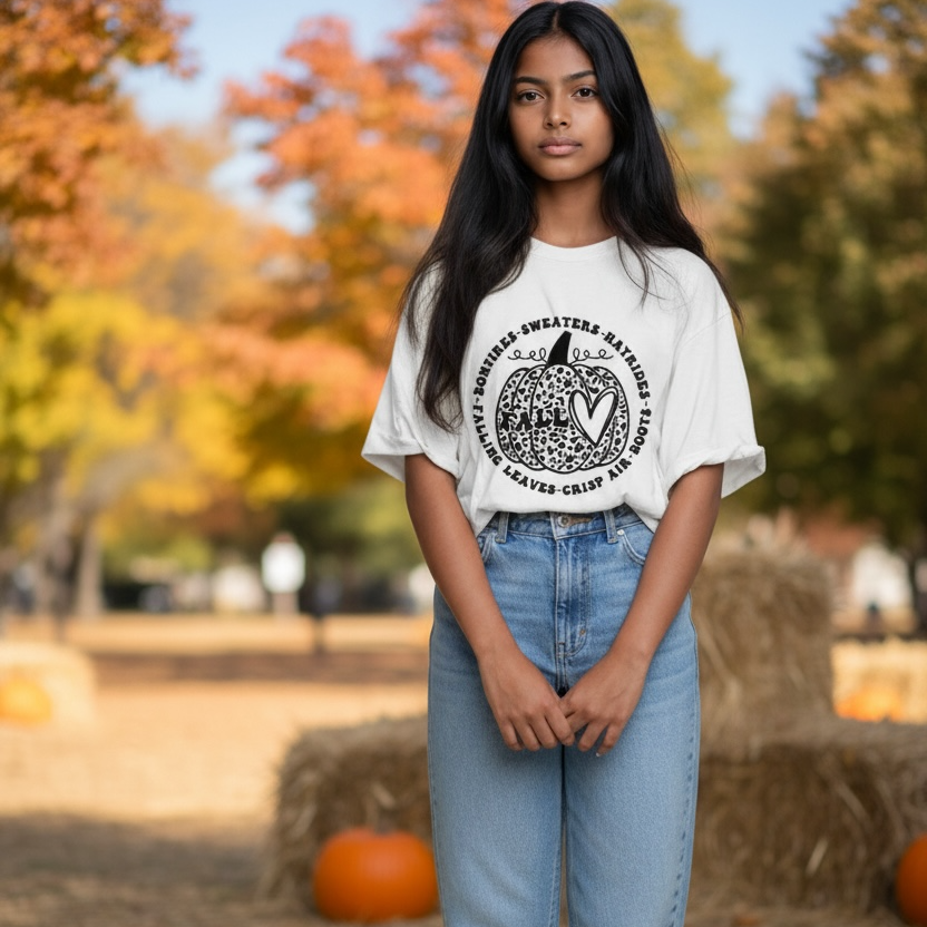 Fall Graphic T-Shirt – Cozy Autumn Vibes Tee - BONFIRES,SWEATERS, HAYRIDES, CRISP, LEAVES, AIR-BOOTS