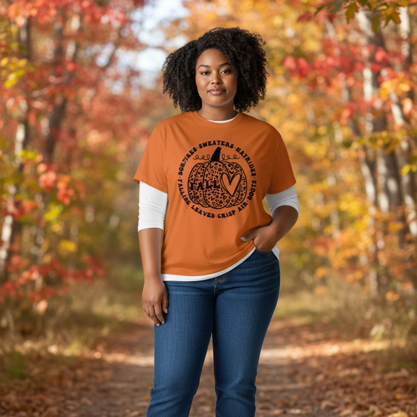 Fall Graphic T-Shirt – Cozy Autumn Vibes Tee - BONFIRES,SWEATERS, HAYRIDES, CRISP, LEAVES, AIR-BOOTS
