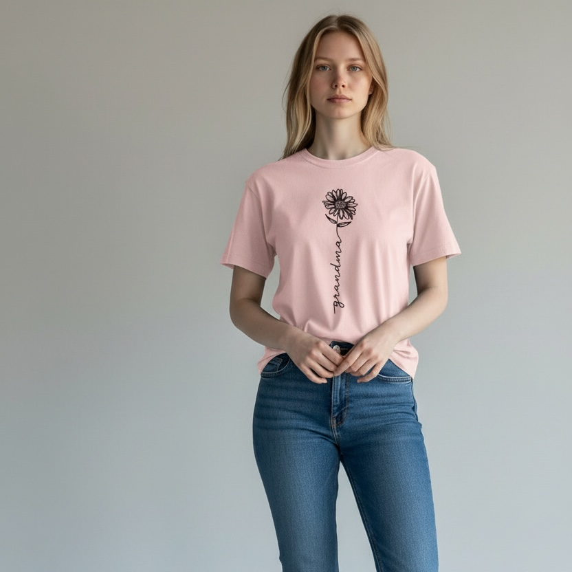 Grandma Floral Graphic T-Shirt – Minimalist Grandma Tee